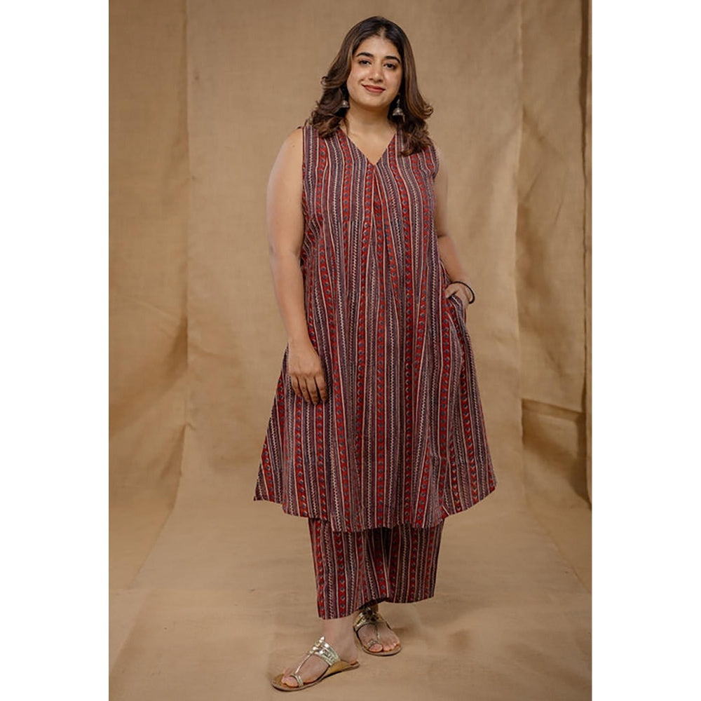 The Indian Ethnic Co. Raahi Red Ajrakh Cotton A Line Kurta And Palazzo Co-Ord Set