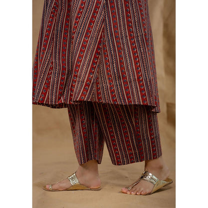 The Indian Ethnic Co. Raahi Red Ajrakh Cotton A Line Kurta And Palazzo Co-Ord Set