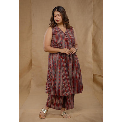 The Indian Ethnic Co. Raahi Red Ajrakh Cotton A Line Kurta And Palazzo Co-Ord Set