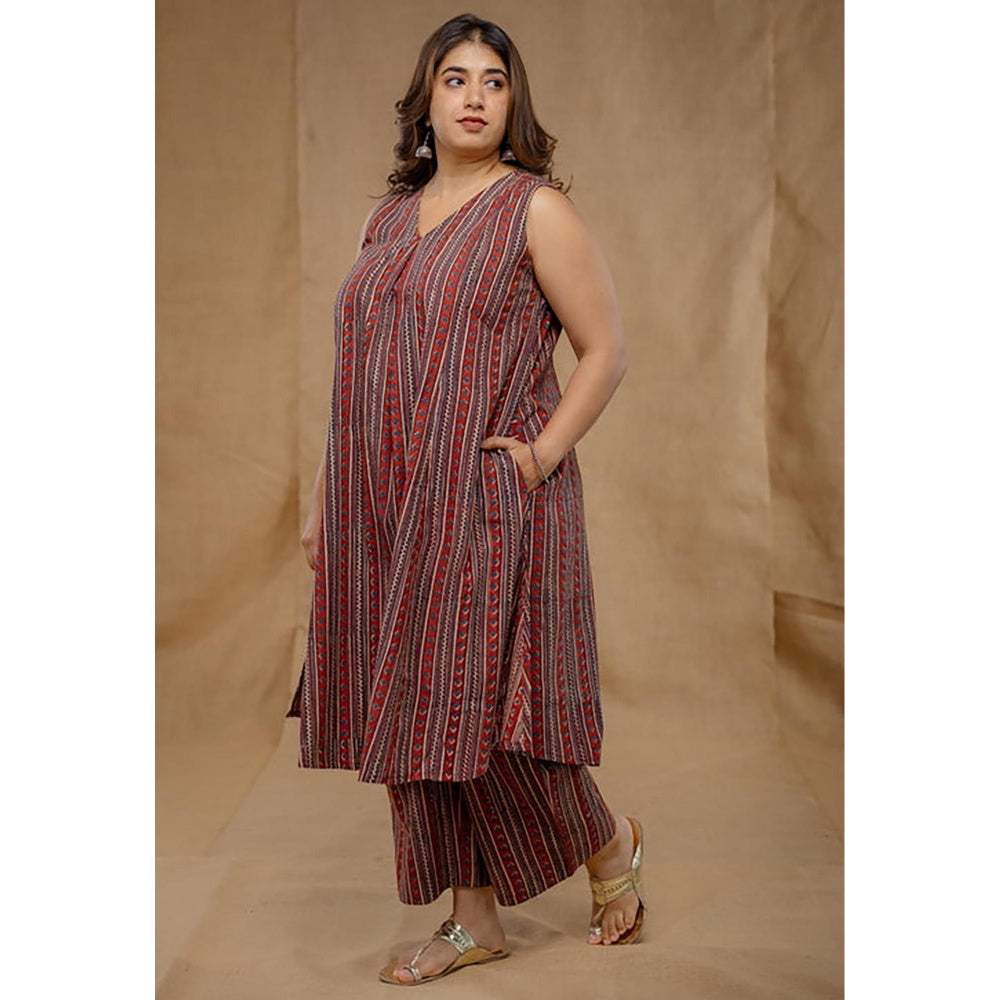 The Indian Ethnic Co. Raahi Red Ajrakh Cotton A Line Kurta And Palazzo Co-Ord Set