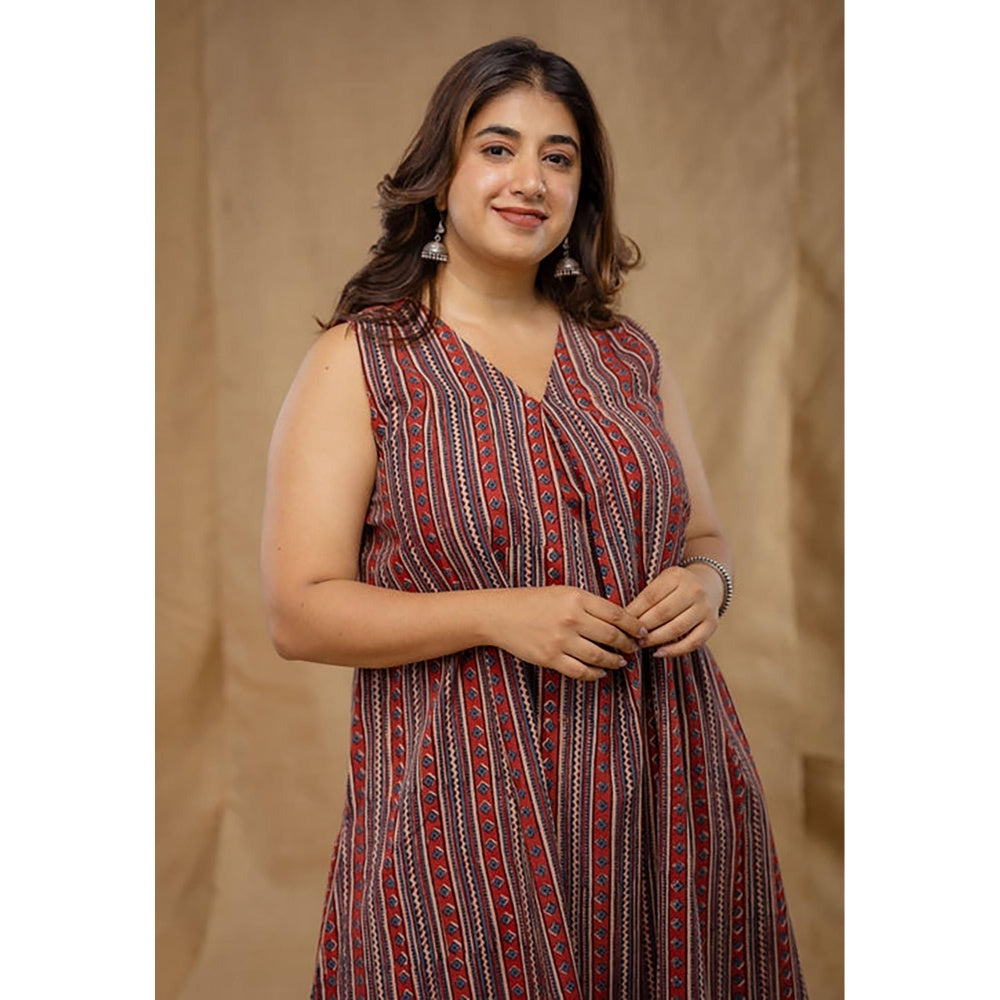 The Indian Ethnic Co. Raahi Red Ajrakh Cotton A Line Kurta And Palazzo Co-Ord Set