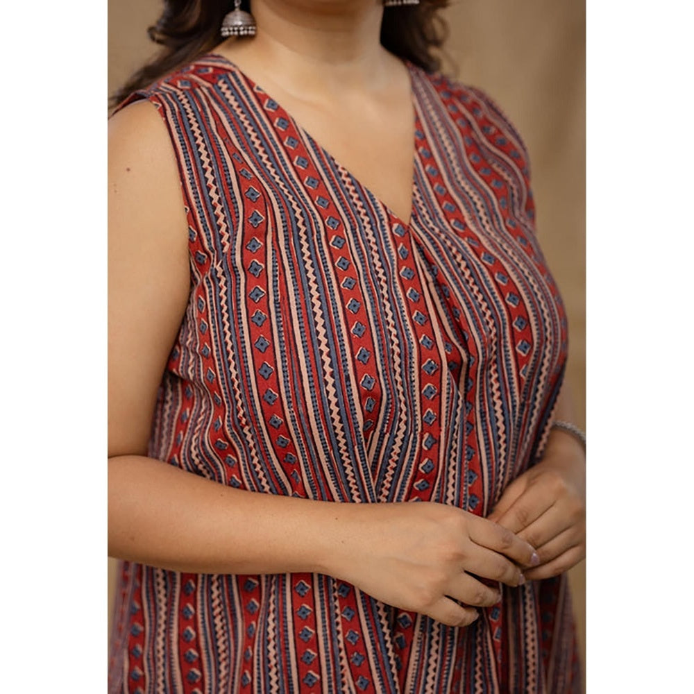 The Indian Ethnic Co. Raahi Red Ajrakh Cotton A Line Kurta And Palazzo Co-Ord Set
