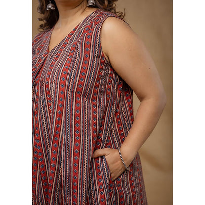 The Indian Ethnic Co. Raahi Red Ajrakh Cotton A Line Kurta And Palazzo Co-Ord Set