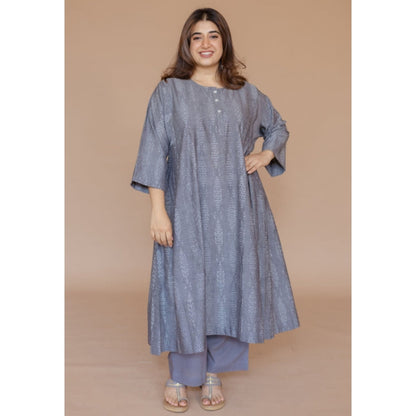 The Indian Ethnic Co. Alizah Grey Handloom Ikkat Cotton Jhabba Kali Kurta