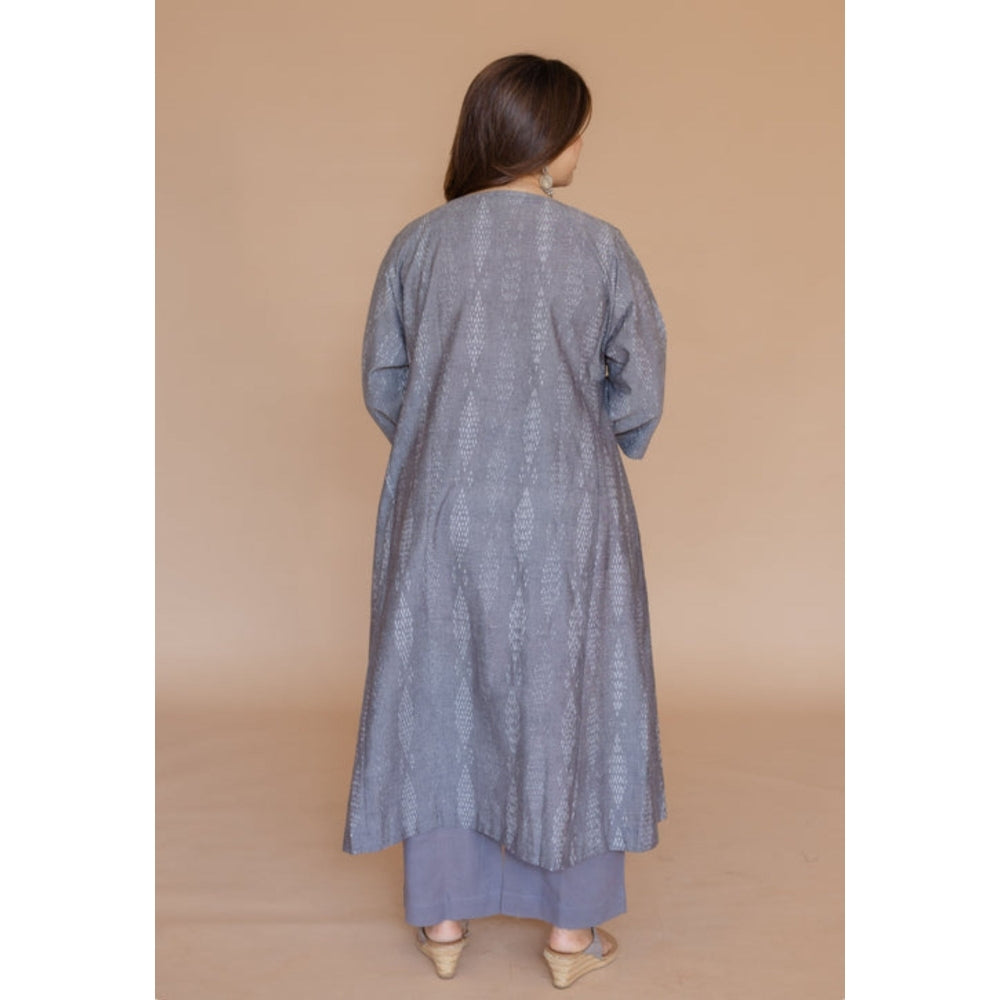 The Indian Ethnic Co. Alizah Grey Handloom Ikkat Cotton Jhabba Kali Kurta