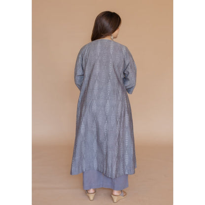 The Indian Ethnic Co. Alizah Grey Handloom Ikkat Cotton Jhabba Kali Kurta