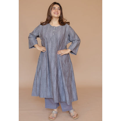 The Indian Ethnic Co. Alizah Grey Handloom Ikkat Cotton Jhabba Kali Kurta