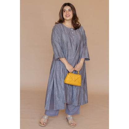The Indian Ethnic Co. Alizah Grey Handloom Ikkat Cotton Jhabba Kali Kurta