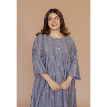 The Indian Ethnic Co. Alizah Grey Handloom Ikkat Cotton Jhabba Kali Kurta