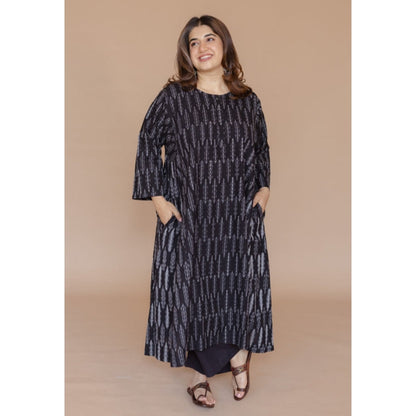 The Indian Ethnic Co. Alizah Black Handloom Ikkat Cotton Jhabba Kali Kurta