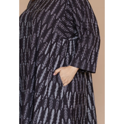 The Indian Ethnic Co. Alizah Black Handloom Ikkat Cotton Jhabba Kali Kurta
