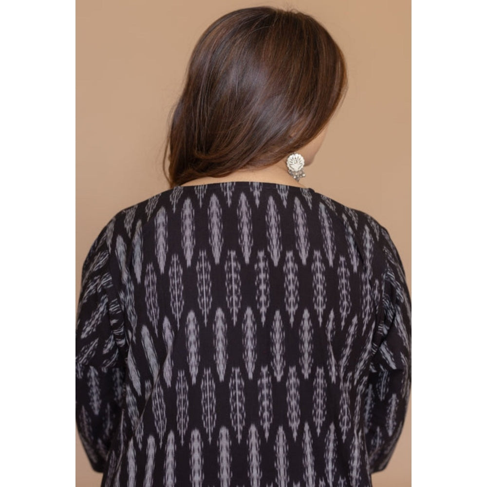 The Indian Ethnic Co. Alizah Black Handloom Ikkat Cotton Jhabba Kali Kurta