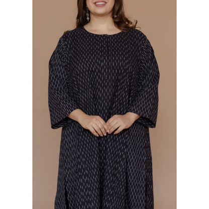 The Indian Ethnic Co. Alizah Black Handloom Ikkat Cotton Jhabba Kali Kurta