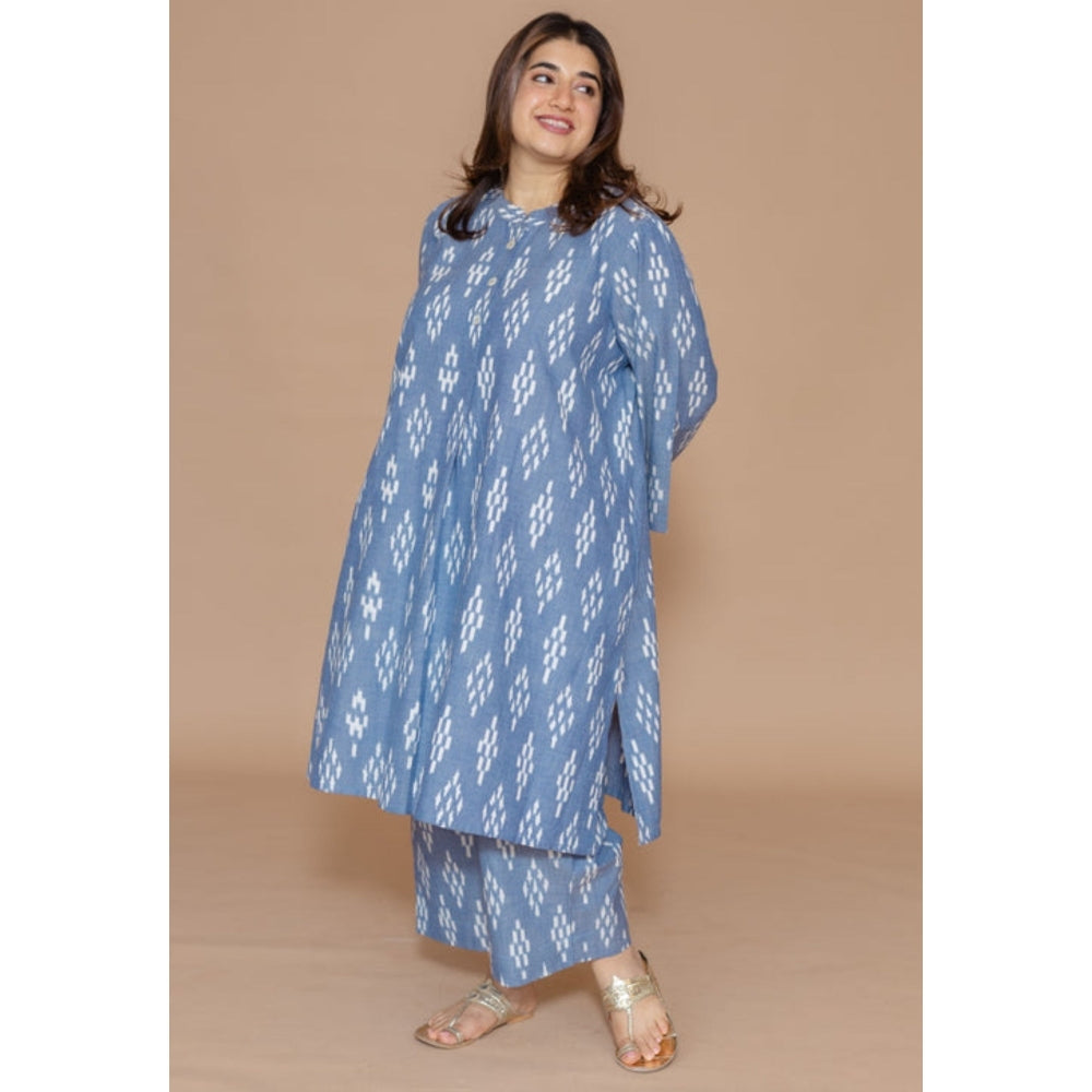 The Indian Ethnic Co. Ayaat Blue Handloom Ikkat Cotton Straight Kurta