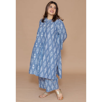 The Indian Ethnic Co. Ayaat Blue Handloom Ikkat Cotton Straight Kurta