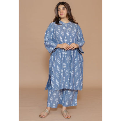 The Indian Ethnic Co. Ayaat Blue Handloom Ikkat Cotton Straight Kurta