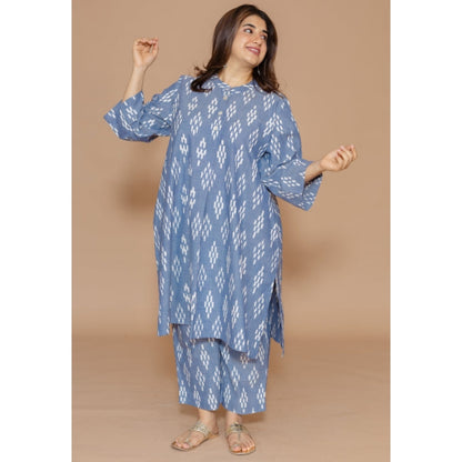 The Indian Ethnic Co. Ayaat Blue Handloom Ikkat Cotton Straight Kurta