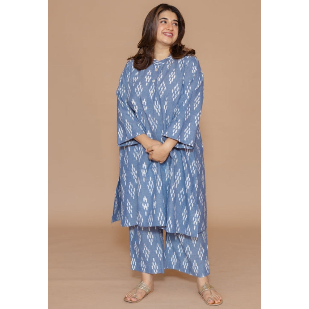 The Indian Ethnic Co. Ayaat Blue Handloom Ikkat Cotton Straight Kurta