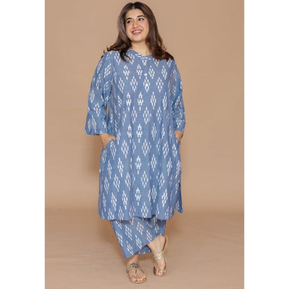 The Indian Ethnic Co. Ayaat Blue Handloom Ikkat Cotton Straight Kurta