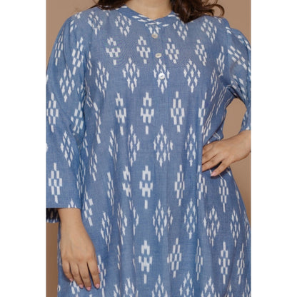 The Indian Ethnic Co. Ayaat Blue Handloom Ikkat Cotton Straight Kurta
