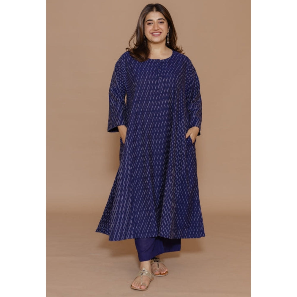 The Indian Ethnic Co. Alizah Blue Handloom Ikkat Cotton Jhabba Kali Kurta