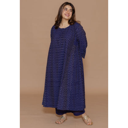 The Indian Ethnic Co. Alizah Blue Handloom Ikkat Cotton Jhabba Kali Kurta