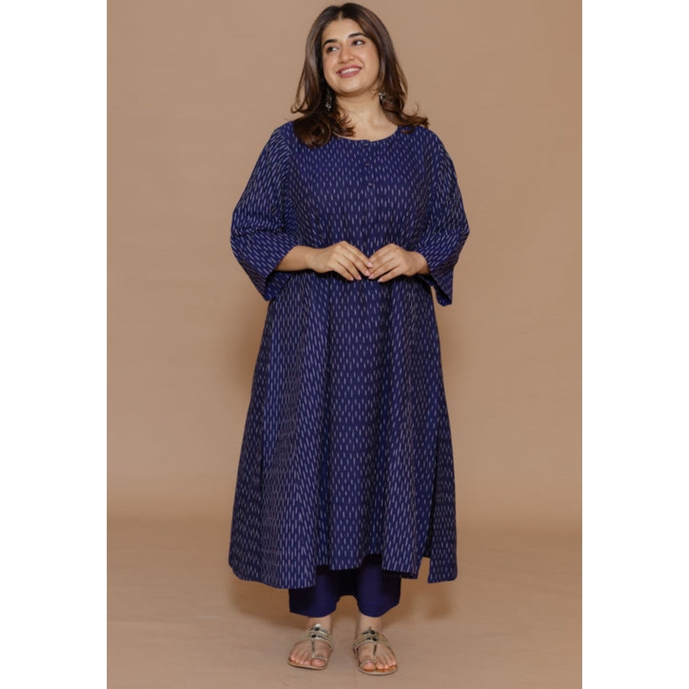The Indian Ethnic Co. Alizah Blue Handloom Ikkat Cotton Jhabba Kali Kurta