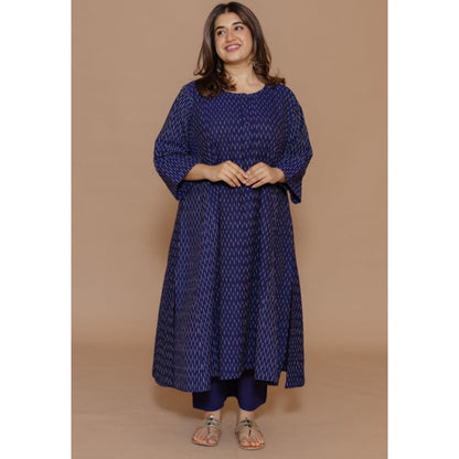 The Indian Ethnic Co. Alizah Blue Handloom Ikkat Cotton Jhabba Kali Kurta