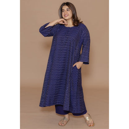 The Indian Ethnic Co. Alizah Blue Handloom Ikkat Cotton Jhabba Kali Kurta