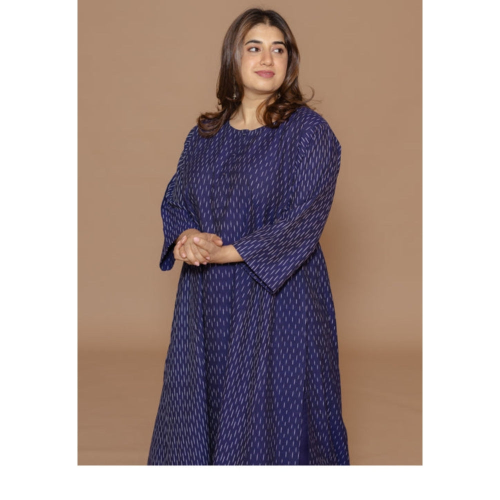 The Indian Ethnic Co. Alizah Blue Handloom Ikkat Cotton Jhabba Kali Kurta