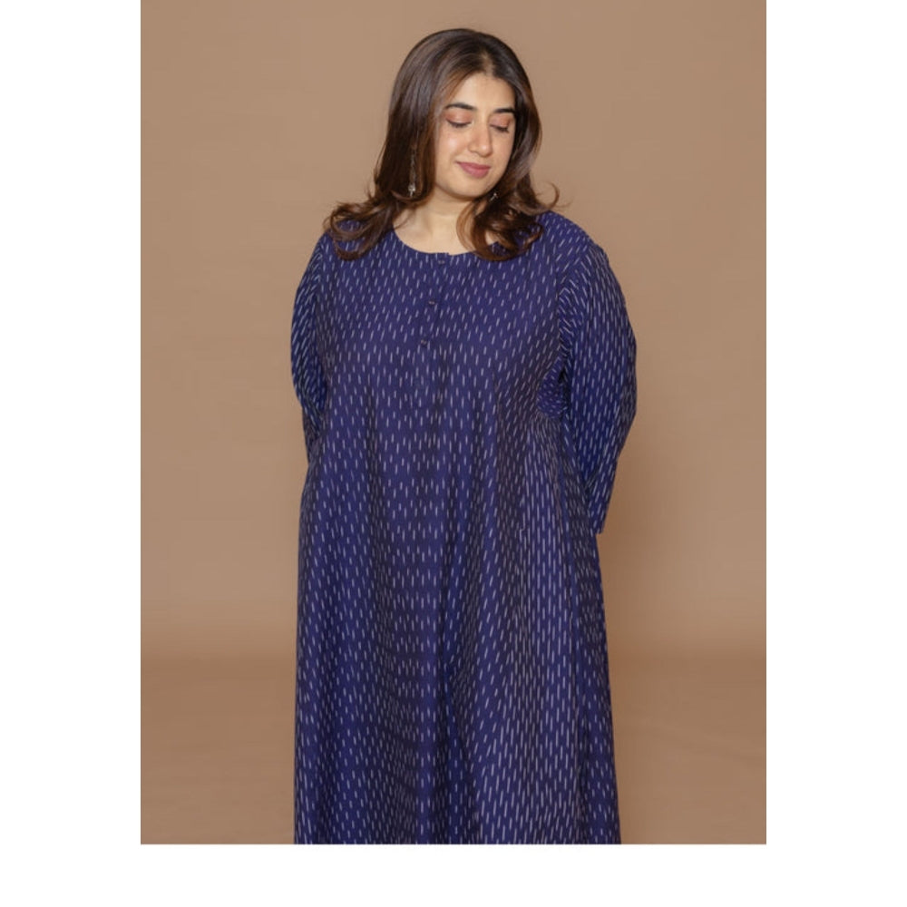 The Indian Ethnic Co. Alizah Blue Handloom Ikkat Cotton Jhabba Kali Kurta