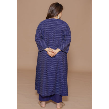 The Indian Ethnic Co. Alizah Blue Handloom Ikkat Cotton Jhabba Kali Kurta