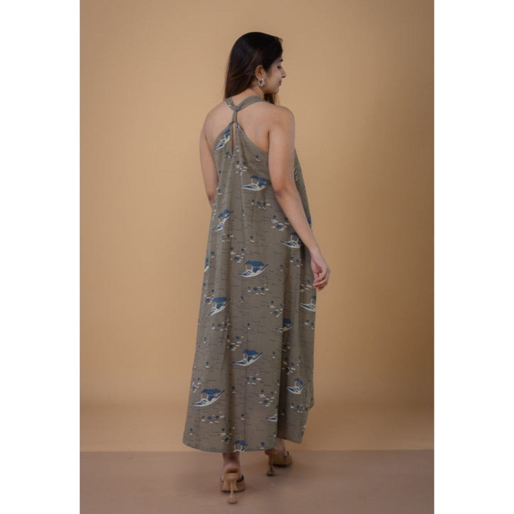 The Indian Ethnic Co. Tashi Grey Ajrakh Cotton A Line Dress