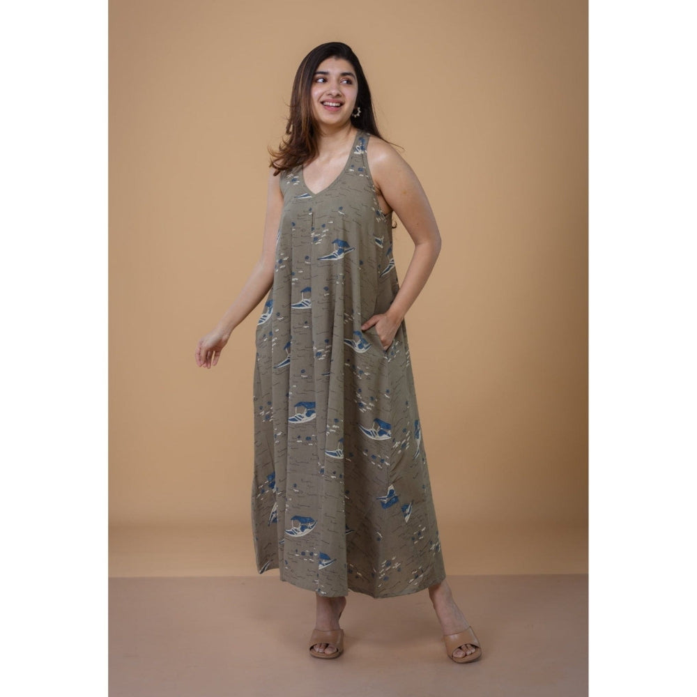 The Indian Ethnic Co. Tashi Grey Ajrakh Cotton A Line Dress