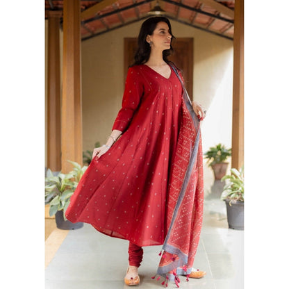 The Indian Ethnic Co. Advika Madder Ajrakh Chanderi Silk Kali Kurta With Hand Embroidery