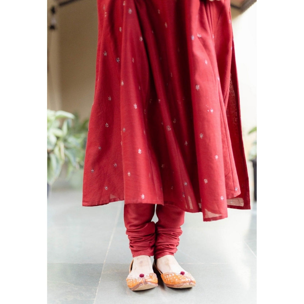 The Indian Ethnic Co. Advika Madder Ajrakh Chanderi Silk Kali Kurta With Hand Embroidery