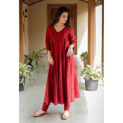 The Indian Ethnic Co. Advika Madder Ajrakh Chanderi Silk Kali Kurta With Hand Embroidery