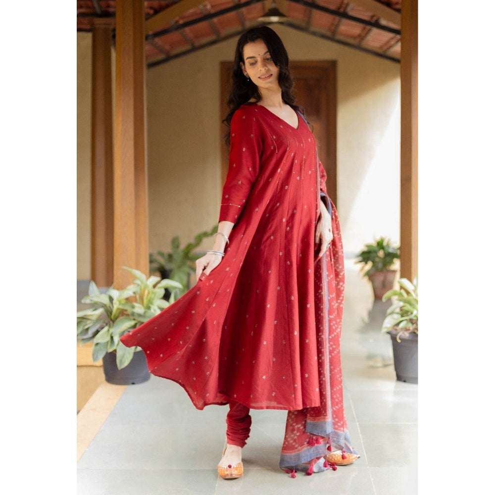 The Indian Ethnic Co. Advika Madder Ajrakh Chanderi Silk Kali Kurta With Hand Embroidery