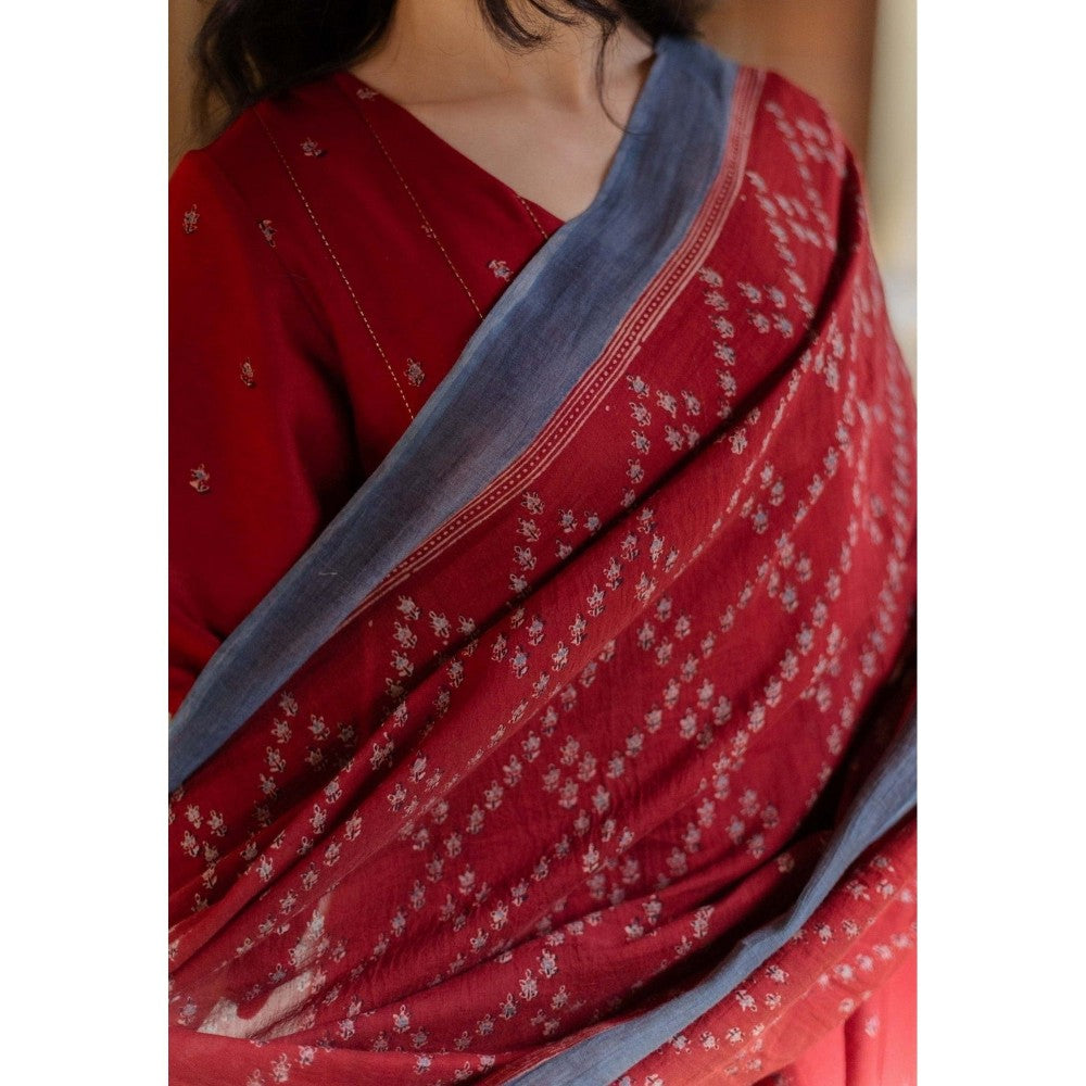 The Indian Ethnic Co. Advika Madder Ajrakh Chanderi Silk Kali Kurta With Hand Embroidery