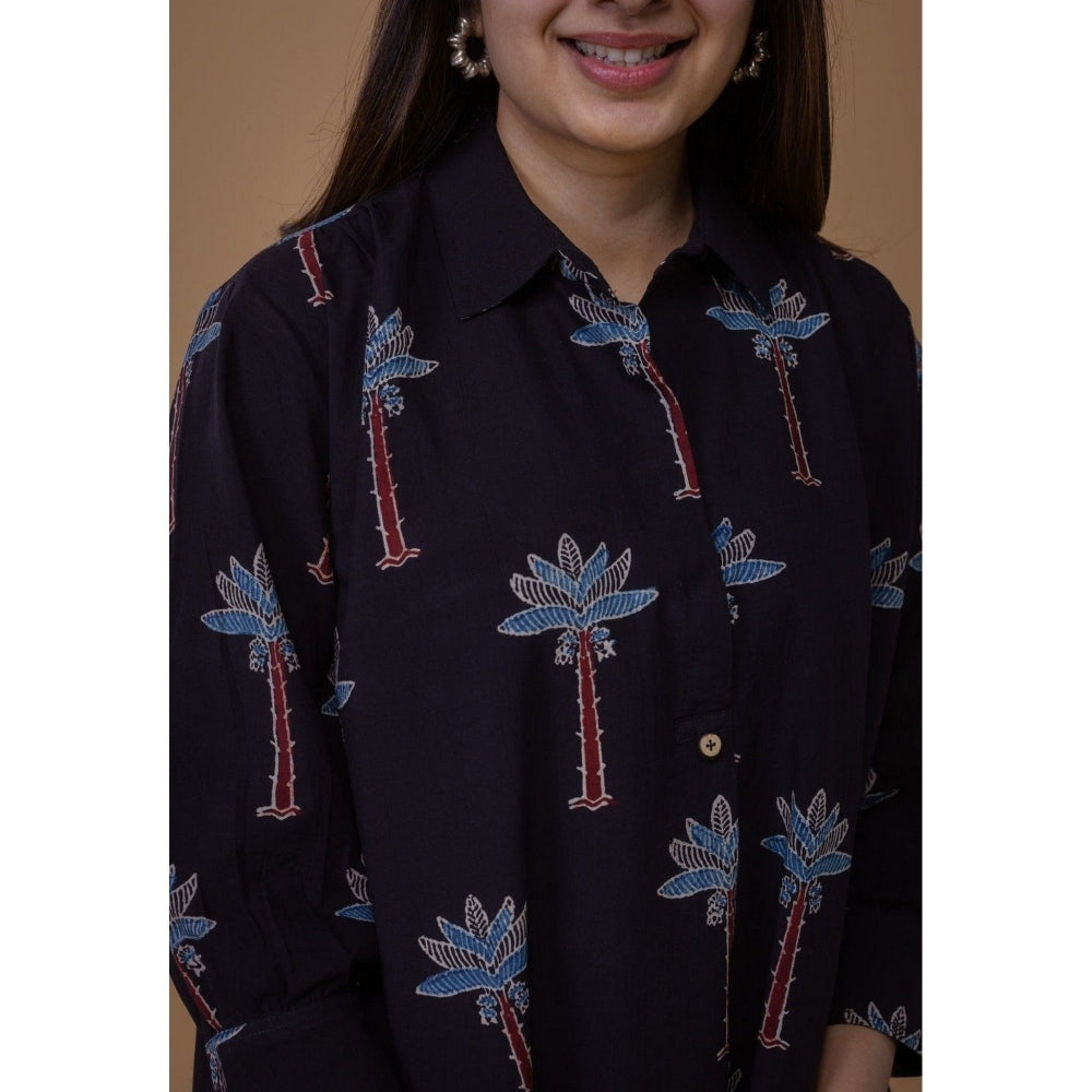 The Indian Ethnic Co. Ridah Black Ajrakh Cotton A Line Dress