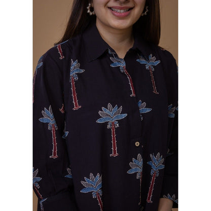 The Indian Ethnic Co. Ridah Black Ajrakh Cotton A Line Dress