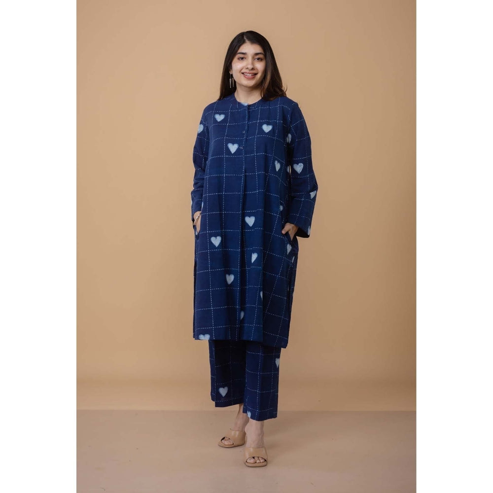 The Indian Ethnic Co. Ayaat Blue Dabu Cotton Straight Co-Ord Set