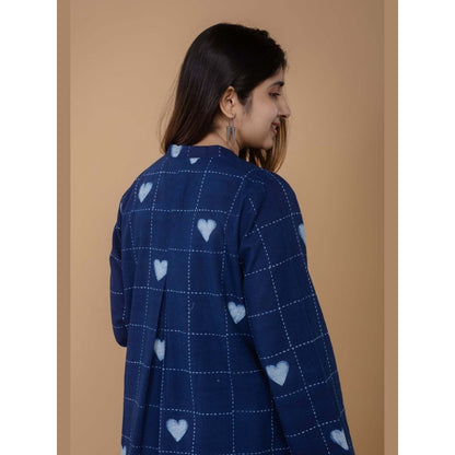 The Indian Ethnic Co. Ayaat Blue Dabu Cotton Straight Co-Ord Set
