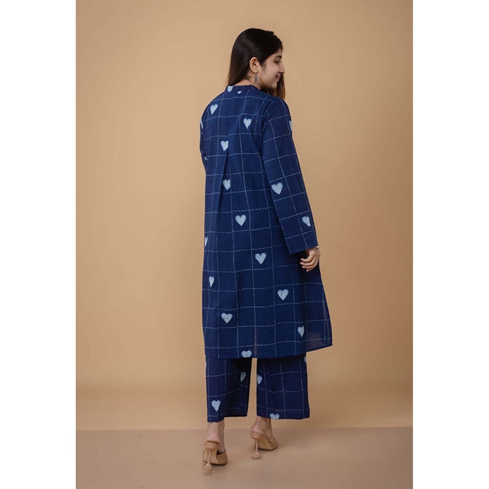 The Indian Ethnic Co. Ayaat Blue Dabu Cotton Straight Co-Ord Set