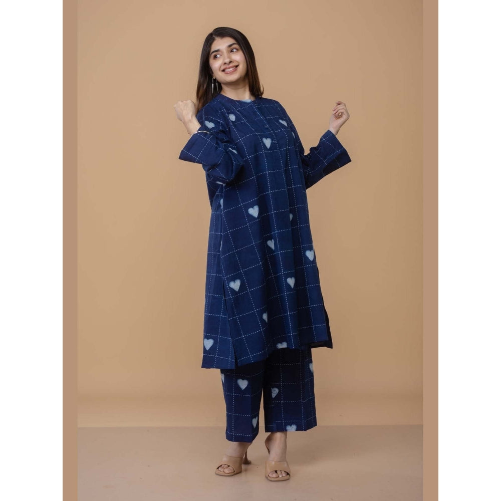 The Indian Ethnic Co. Ayaat Blue Dabu Cotton Straight Co-Ord Set