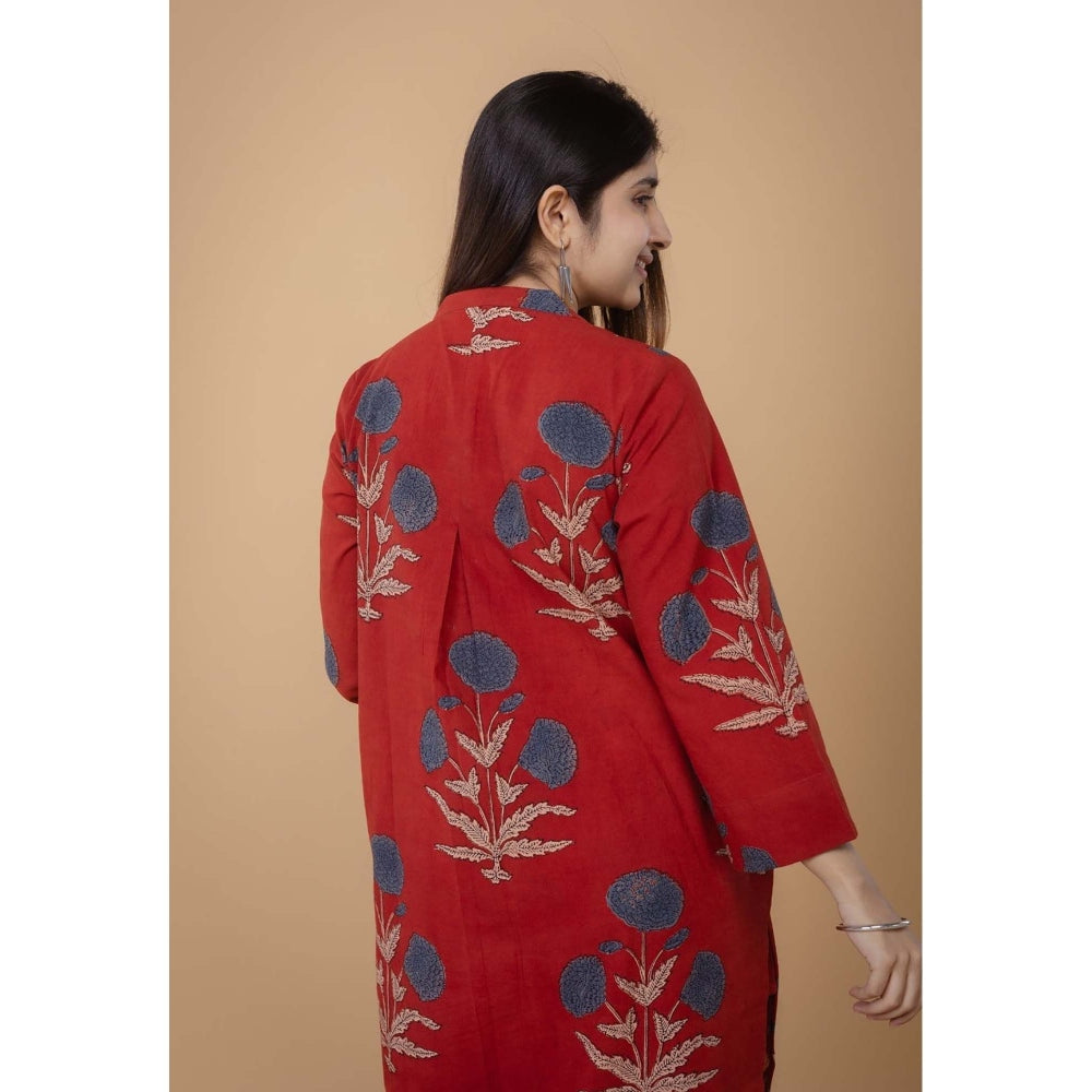 The Indian Ethnic Co. Sofia Red Ajrakh Cotton Straight Co-Ord Set