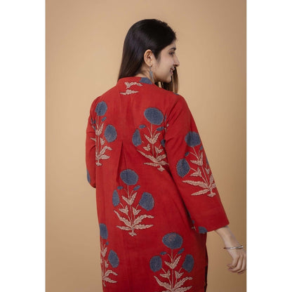 The Indian Ethnic Co. Sofia Red Ajrakh Cotton Straight Co-Ord Set