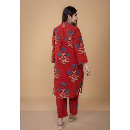 The Indian Ethnic Co. Sofia Red Ajrakh Cotton Straight Co-Ord Set