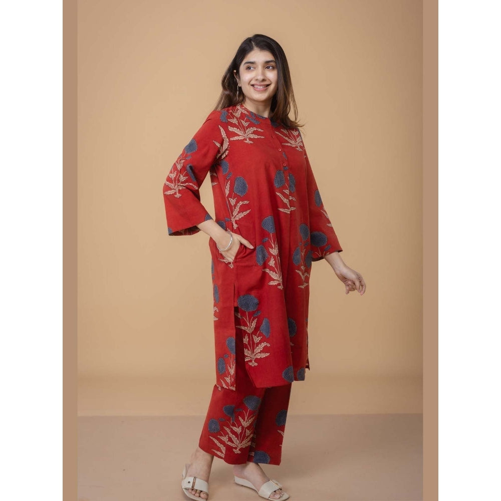 The Indian Ethnic Co. Sofia Red Ajrakh Cotton Straight Co-Ord Set