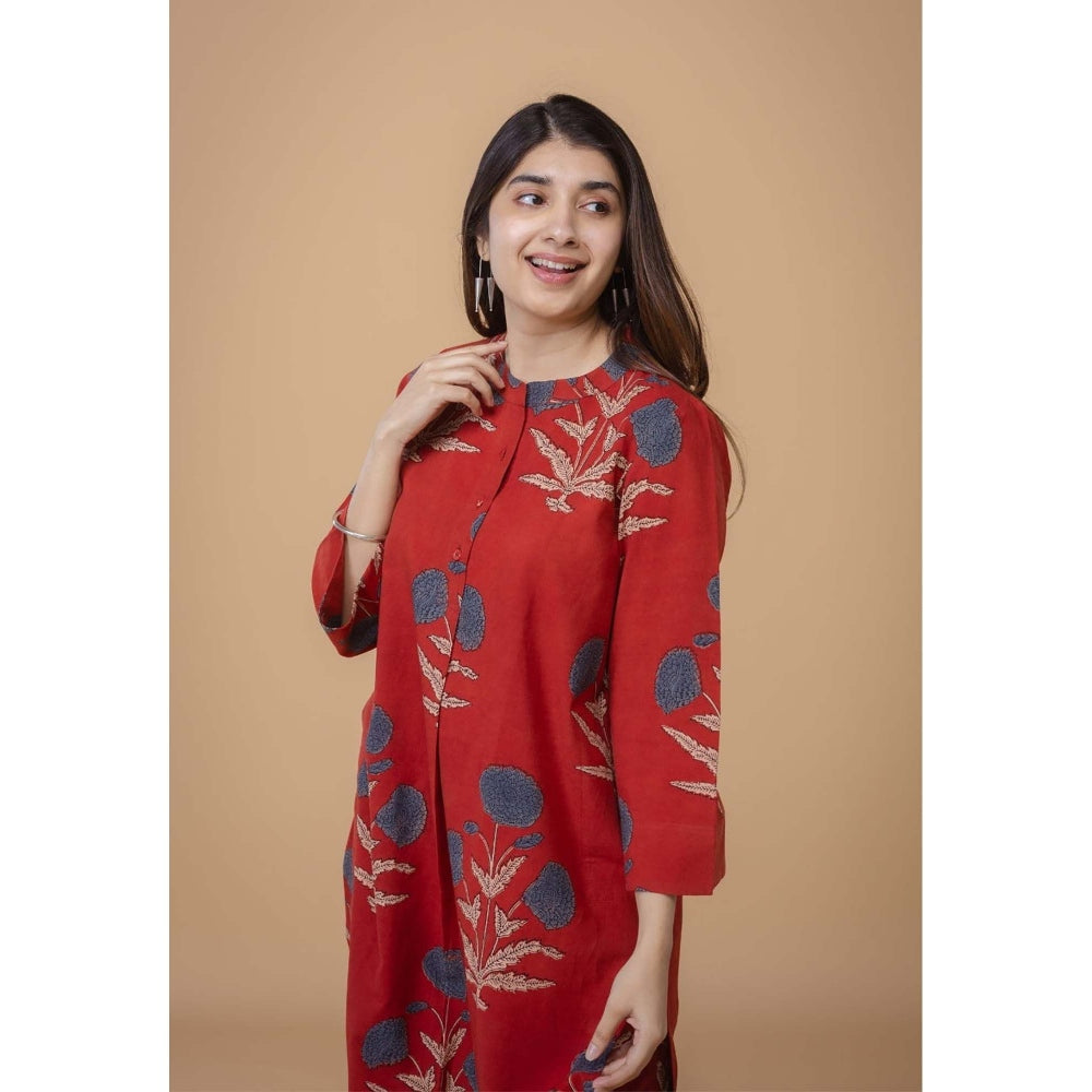 The Indian Ethnic Co. Sofia Red Ajrakh Cotton Straight Co-Ord Set